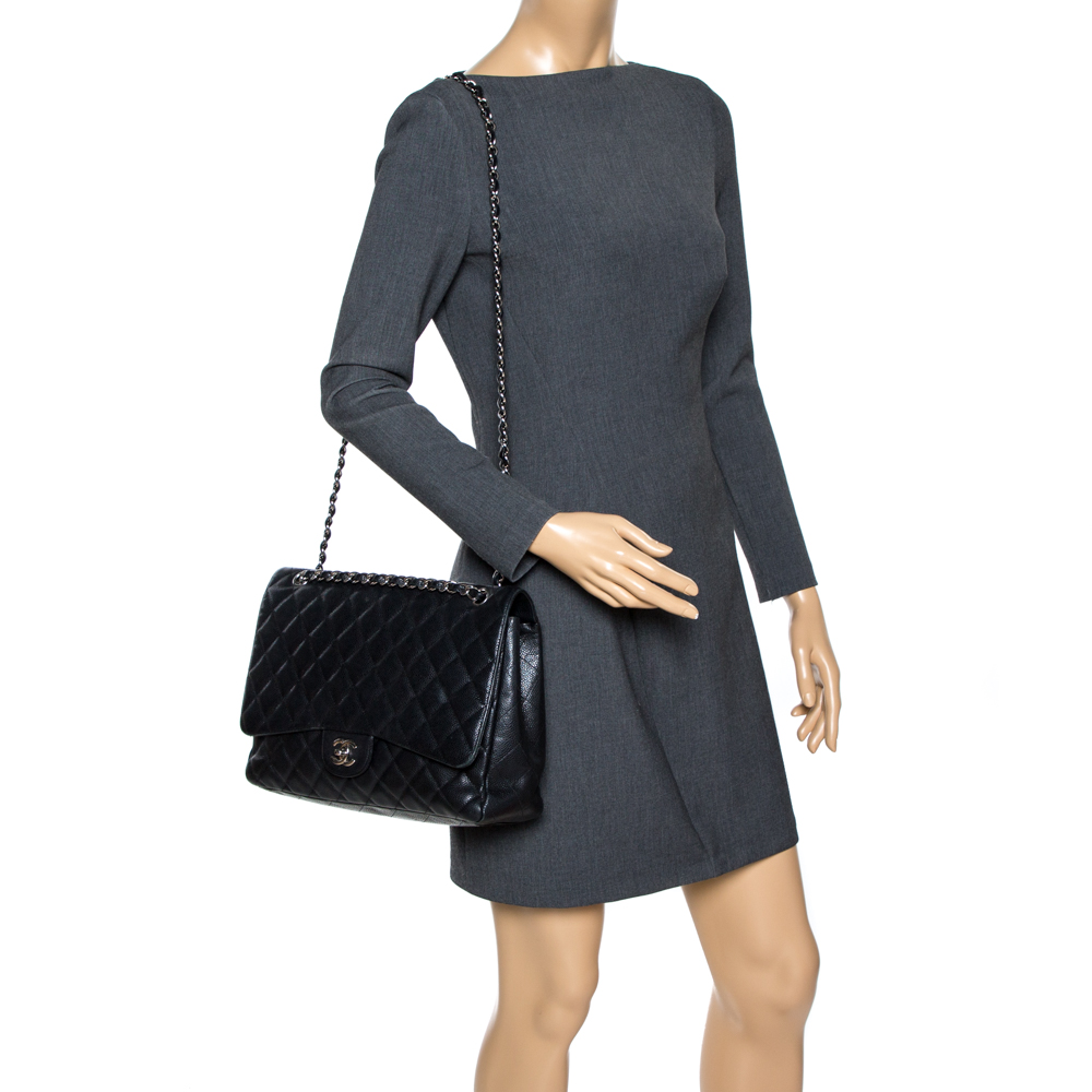 

Chanel Black Quilted Caviar Leather Maxi Classic Single Flap Bag
