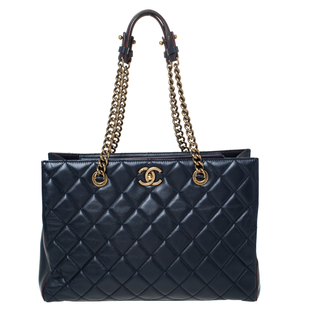 Chanel Navy Blue Quilted Leather Large Perfect Edge Tote