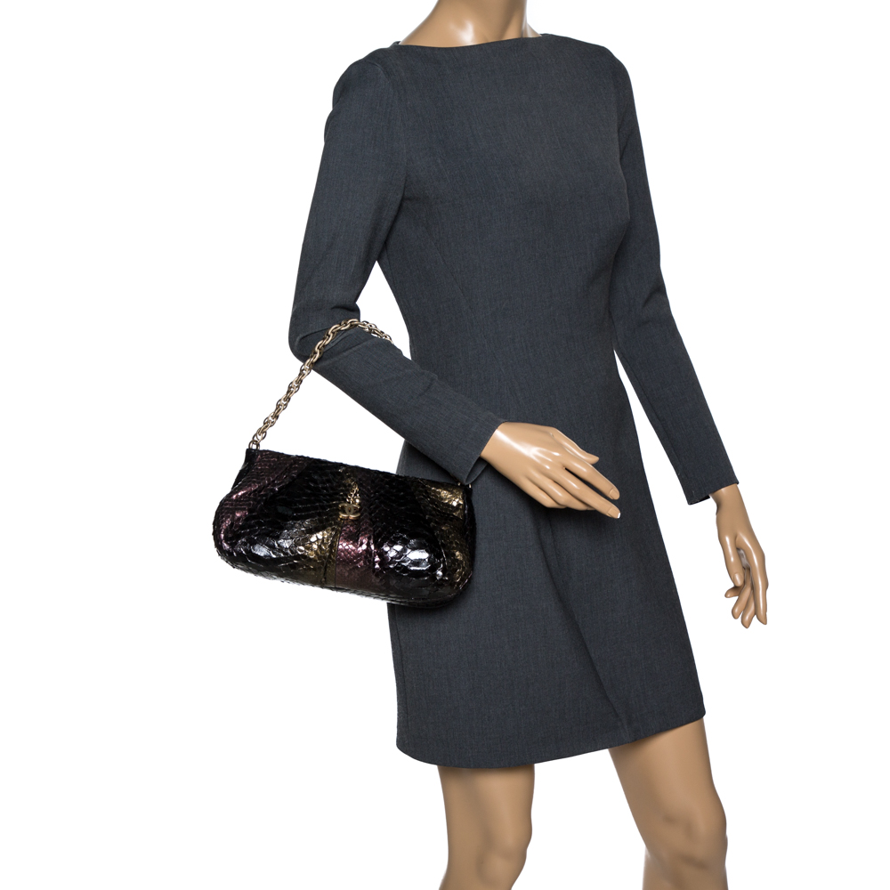 

Chanel Metallic Multicolor Pleated Python CC Chain Frame Bag