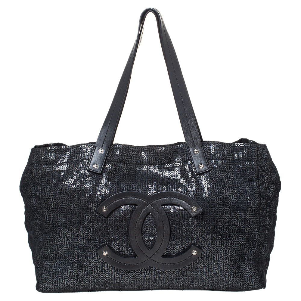 Chanel Black Mesh and Sequins CC Logo Tote