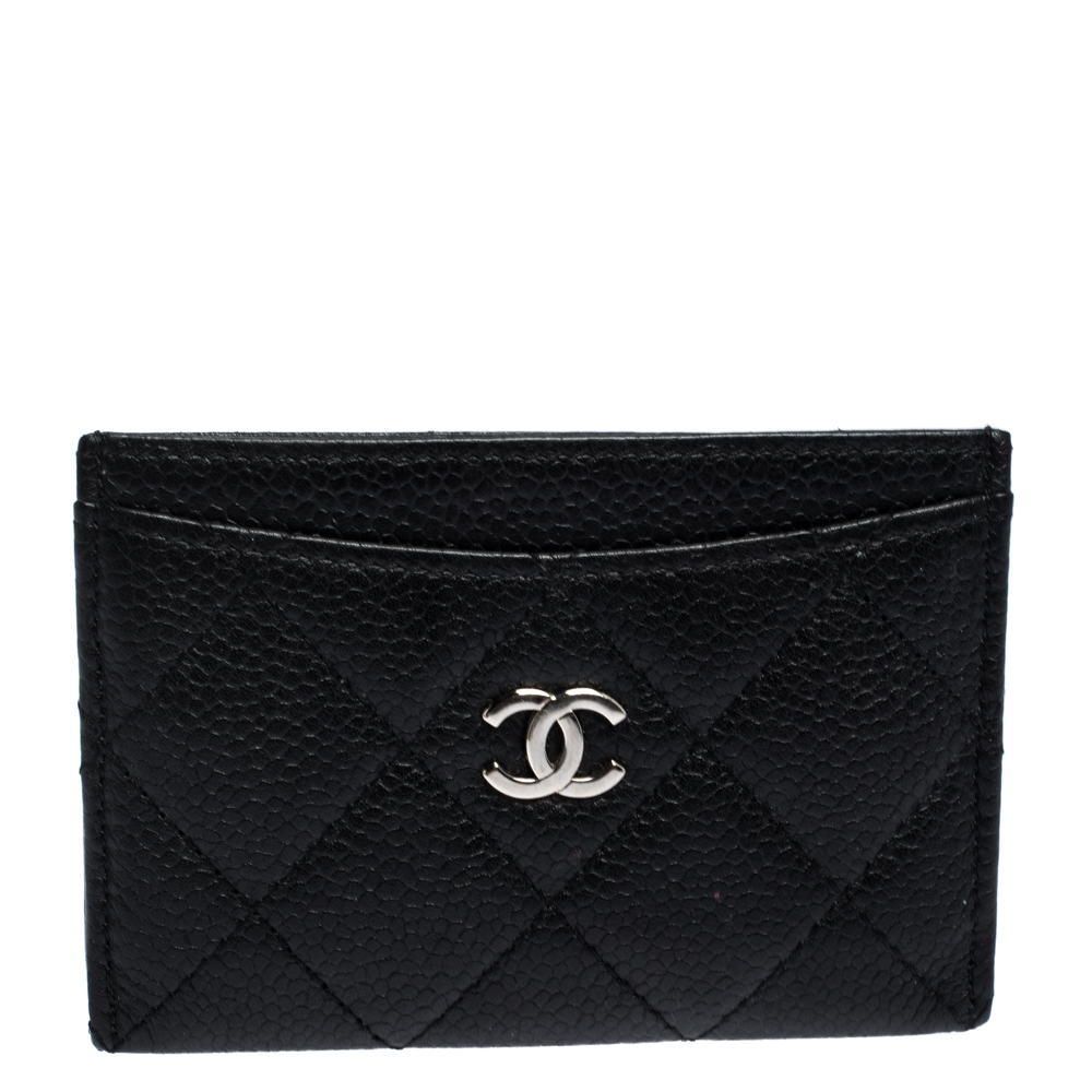 Chanel Black Quilted Caviar Leather CC Card Case