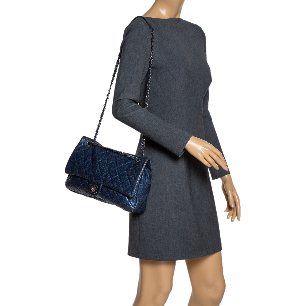 

Chanel Metallic Blue Caviar Leather Easy Flap Bag