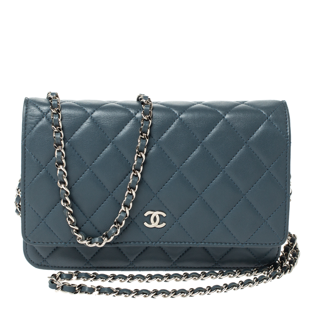 Chanel Blue Dusk Quilted Leather Classic Wallet on Chain