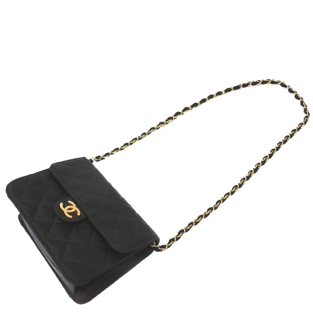 

Chanel Black Satin CC Chain Vintage Shoulder Bag