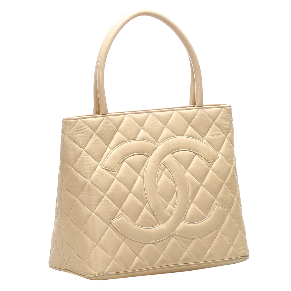 

Chanel Brown Caviar Leather Medallion Tote Bag, Beige