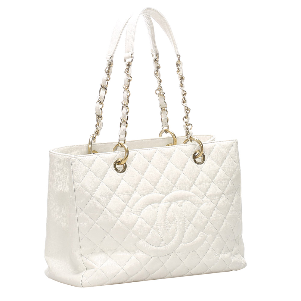 

Chanel White Caviar Leather  Grand Shopping Tote Bag