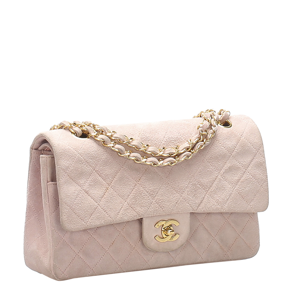 

Chanel Pink Suede Leather Classic Small Double Flap Bag