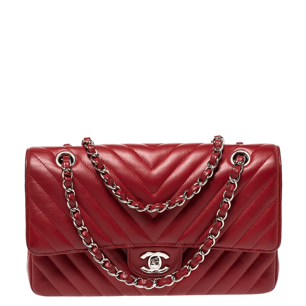 CHANEL RED QUILTED LEATHER MEDIUM CLASSIC DOUBLE FLAP BAG