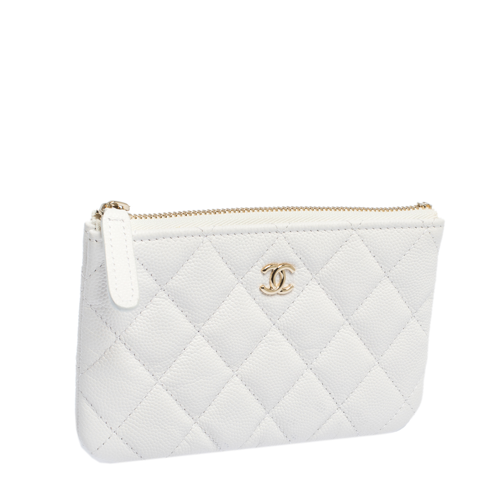 Chanel White Caviar Leather Mini O-Case Zip Pouch Chanel | The Luxury Closet