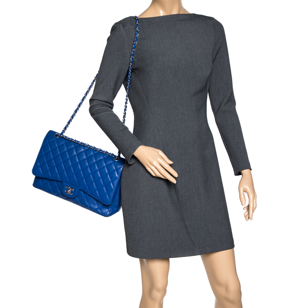 

Chanel Blue Quilted Caviar Leather Maxi Classic Single Flap Bag