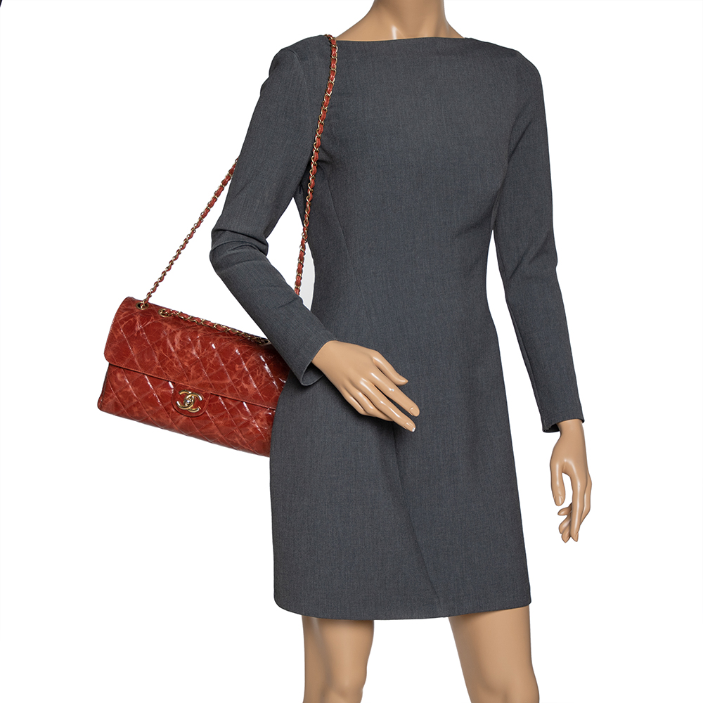 

Chanel Burnt Orange Aged Leather Rectangular Sac Class Rabat Flap Bag