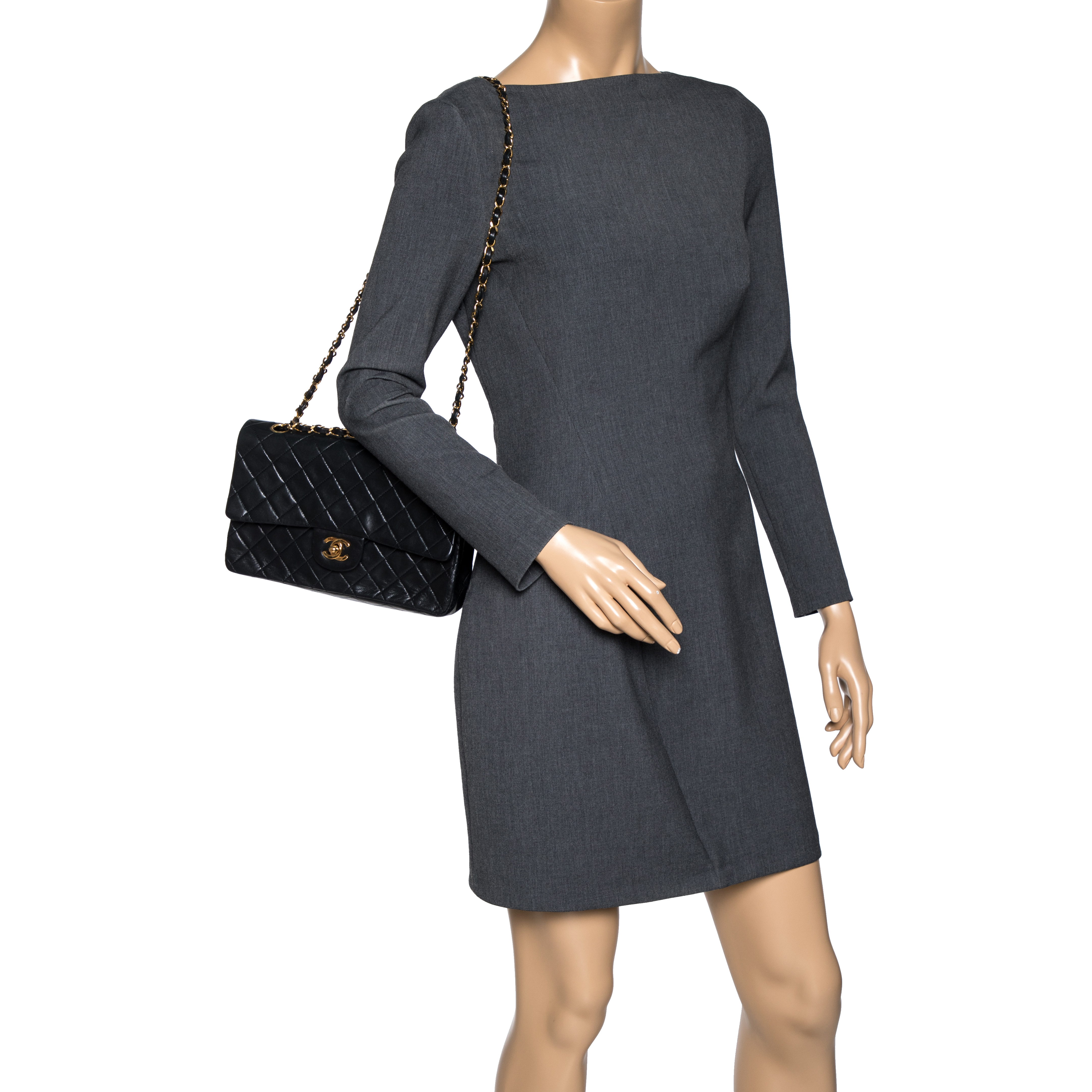 

Chanel Black Quilted Leather Medium Vintage Classic Double Flap Bag