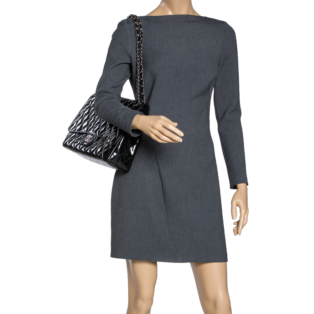 

Chanel Black Quilted Patent Leather Maxi Classic Single Flap Bag