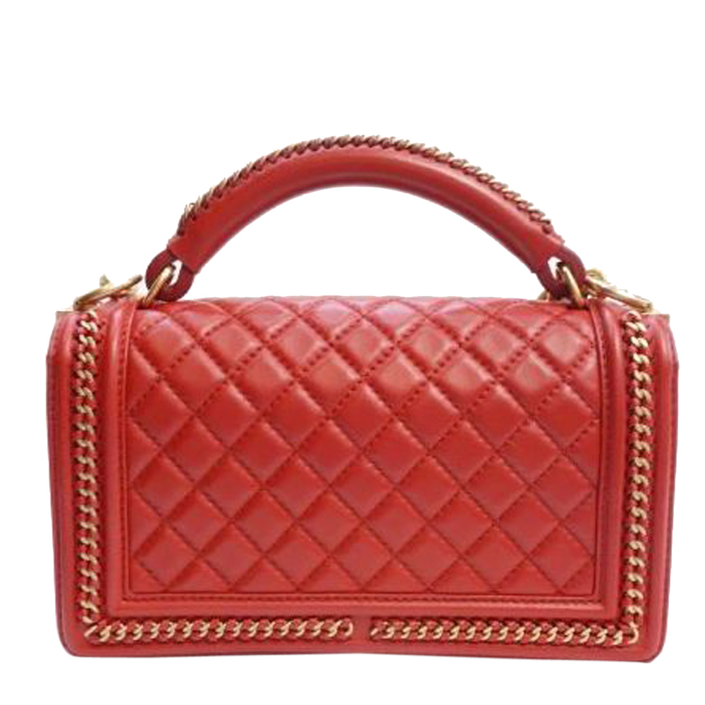 

Chanel Red Leather Medium Boy Top Handle Bag