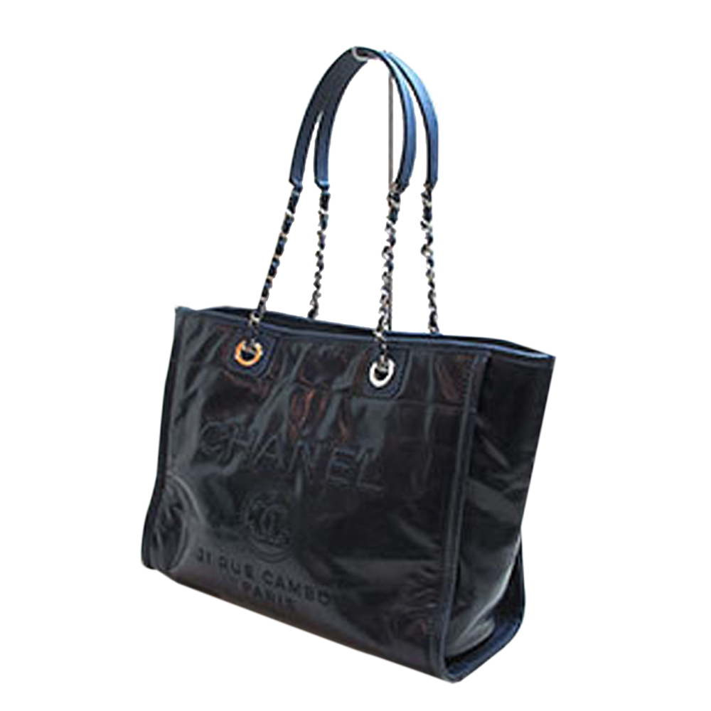 

Chanel Navy Blue Leather  Deauville Tote Bag