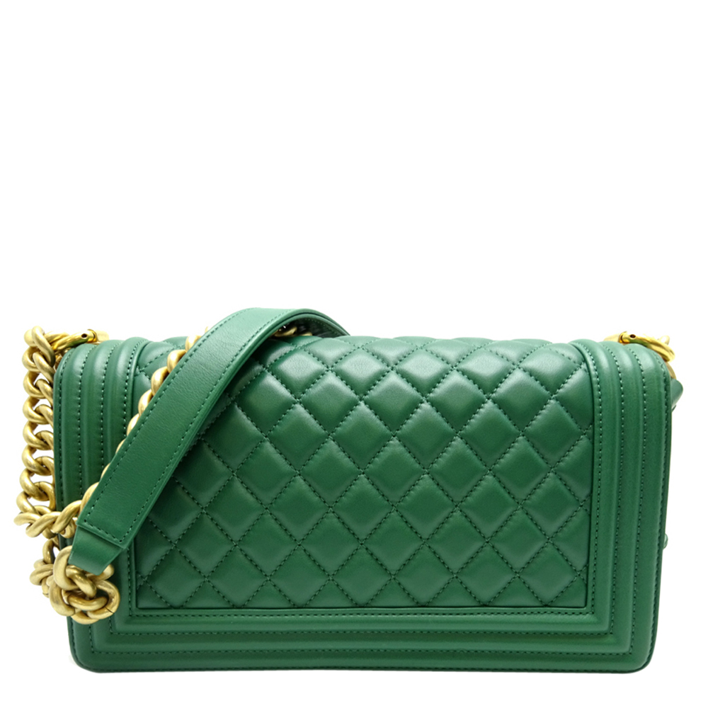 

Chanel Green Lambskin Leather Boy Shoulder Bag