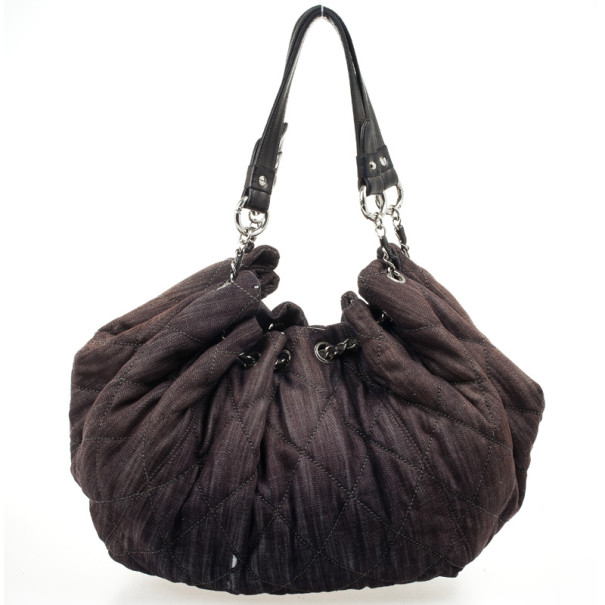 Pre Owned Chanel Brown Denim XL Coco Cabas Spirit Hobo Bag