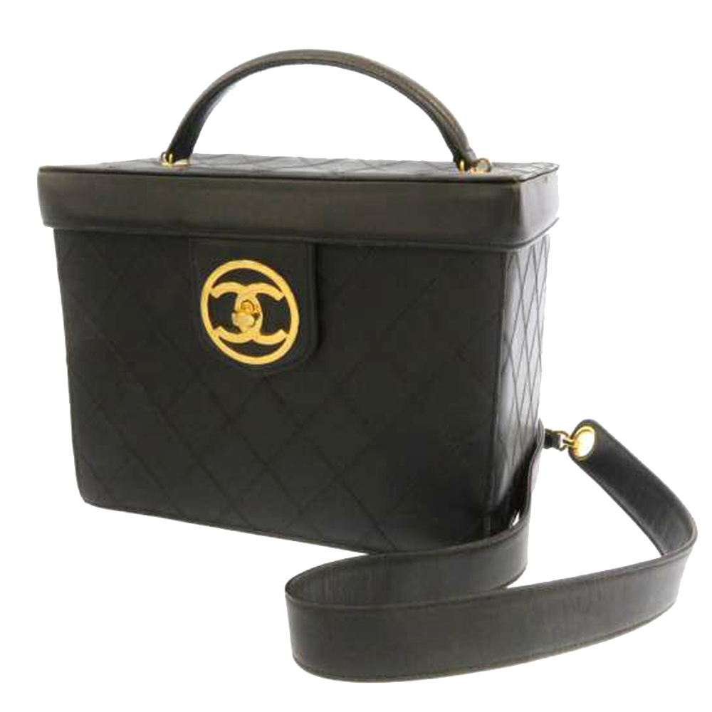 Pre-Owned Chanel Black Lambskin Leather Vanity Case Top Handle Bag | ModeSens
