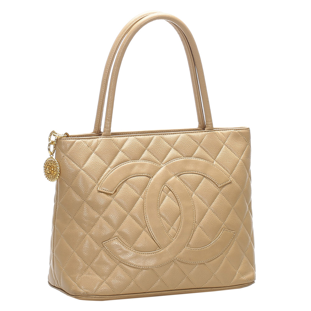 

Chanel Beige Caviar Leather Medallion Tote Bag
