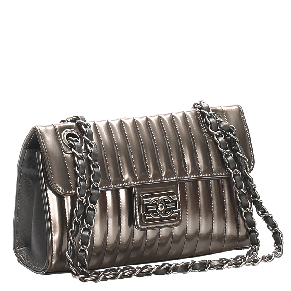 

Chanel Silver Stitch Leather Patent Leather Shoulder Bag