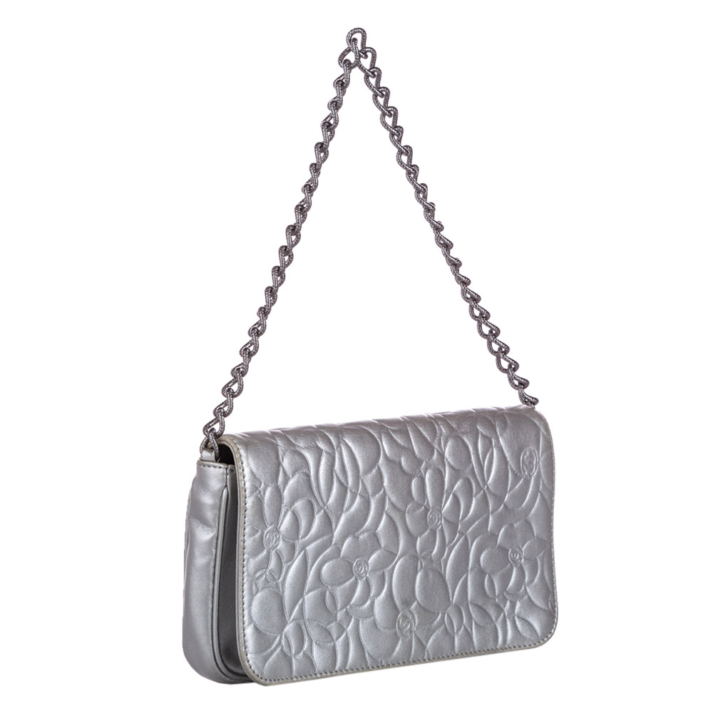 

Chanel Silver Lambskin Leather Camellia Shoulder Bag