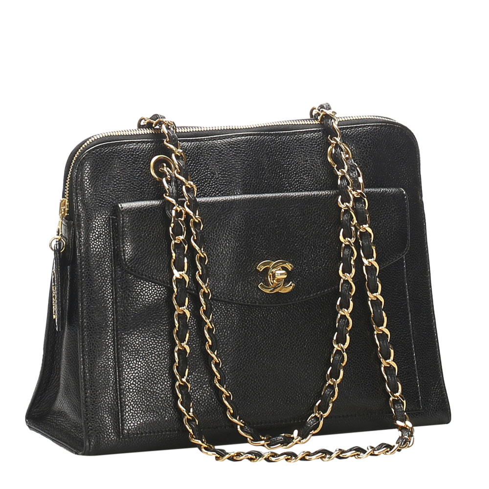 

Chanel Black Caviar Leather Vintage Tote Bag