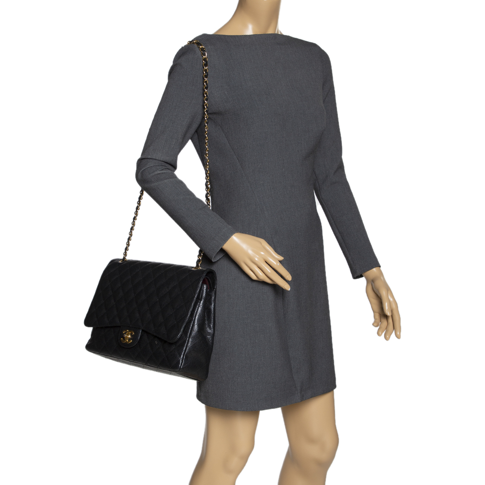 

Chanel Black Quilted Caviar Leather Maxi Classic Double Flap Bag