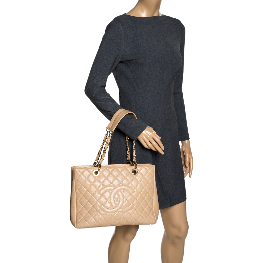 

Chanel Beige Quilted Caviar Leather Grand Shopping Tote