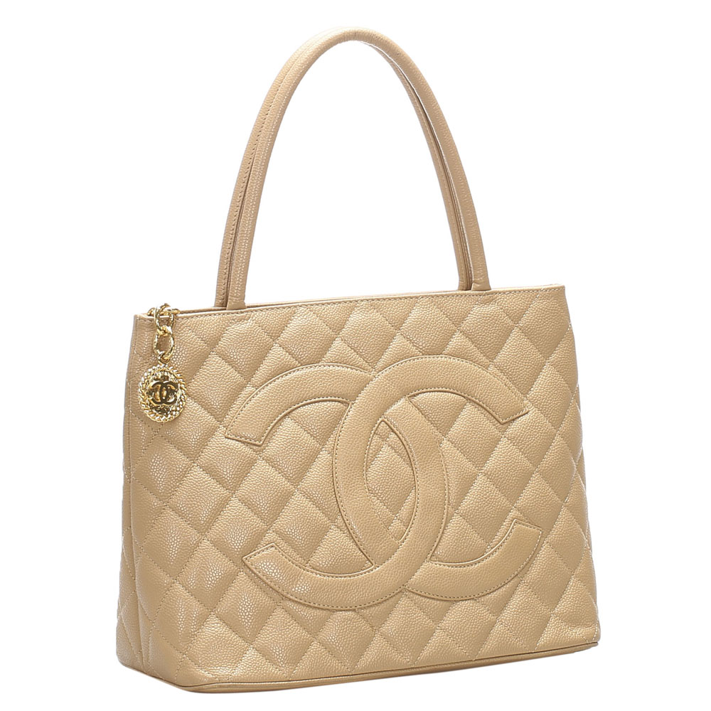 

Chanel Beige Caviar Leather Medallion Tote Bag
