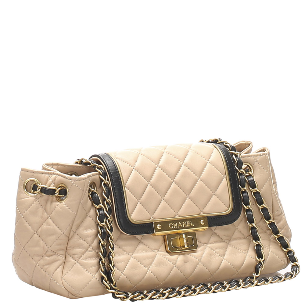 

Chanel Beige/Brown Lambskin Leather Reissue Accordion Shoulder Bag