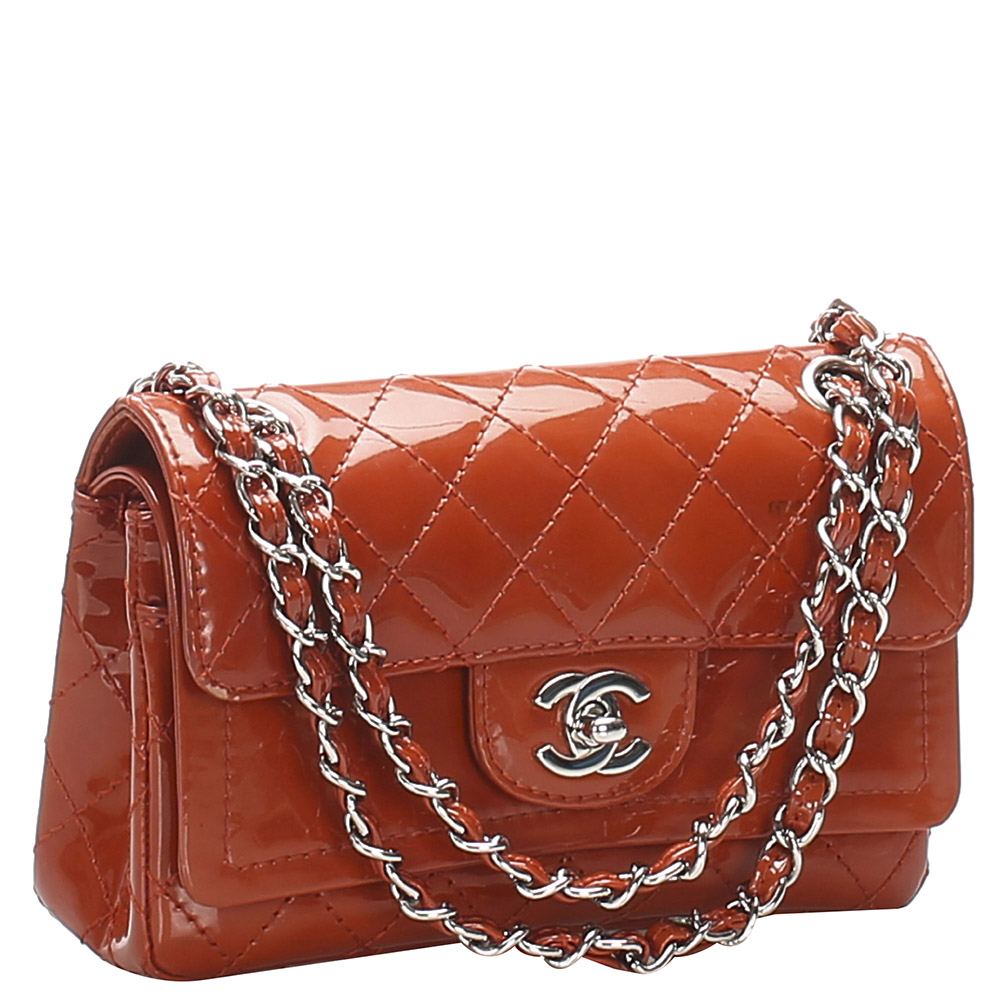 

Chanel Orange Patent Leather Classic New Mini Double Flap Bag