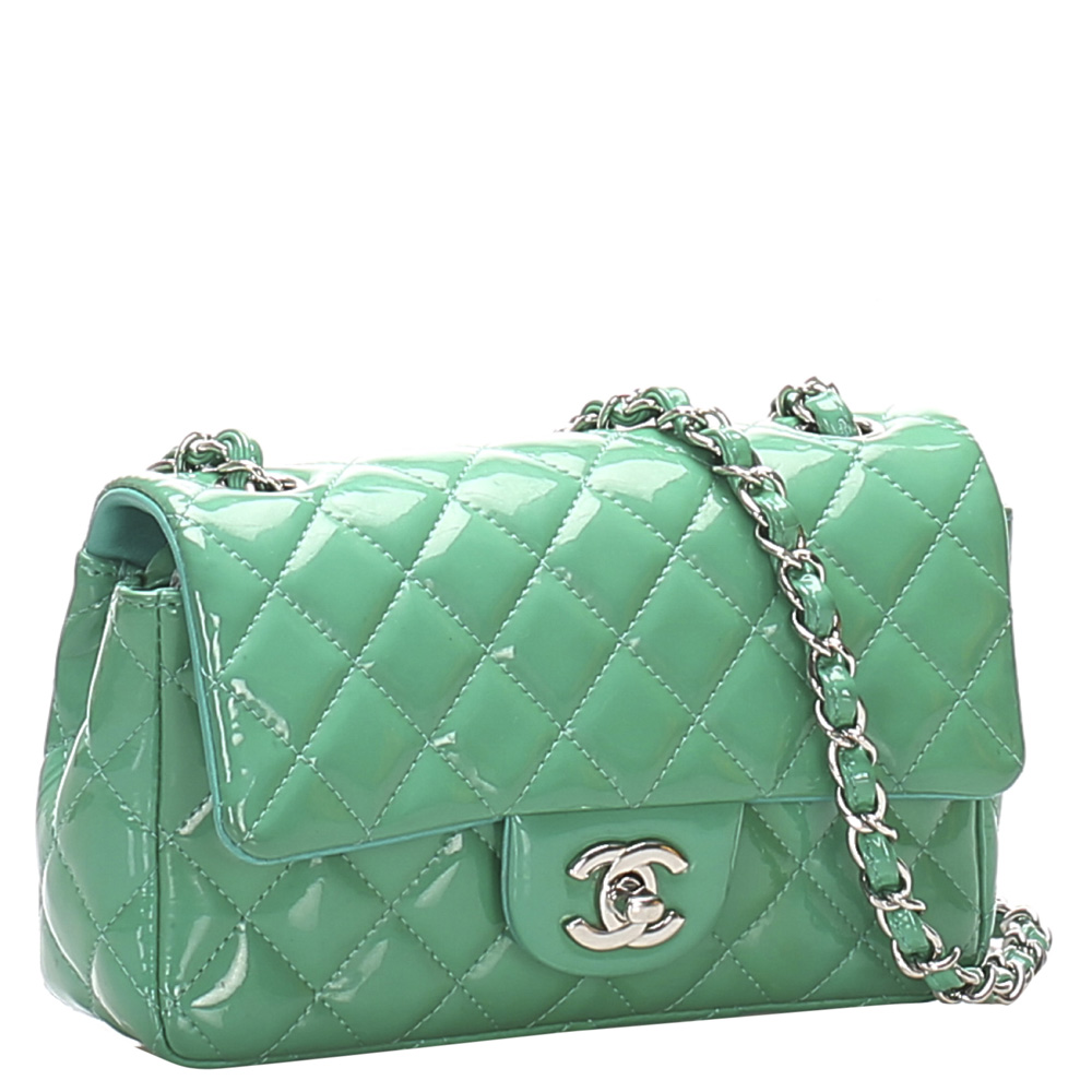 

Chanel Green Patent Leather Classic New Mini Flap Bag