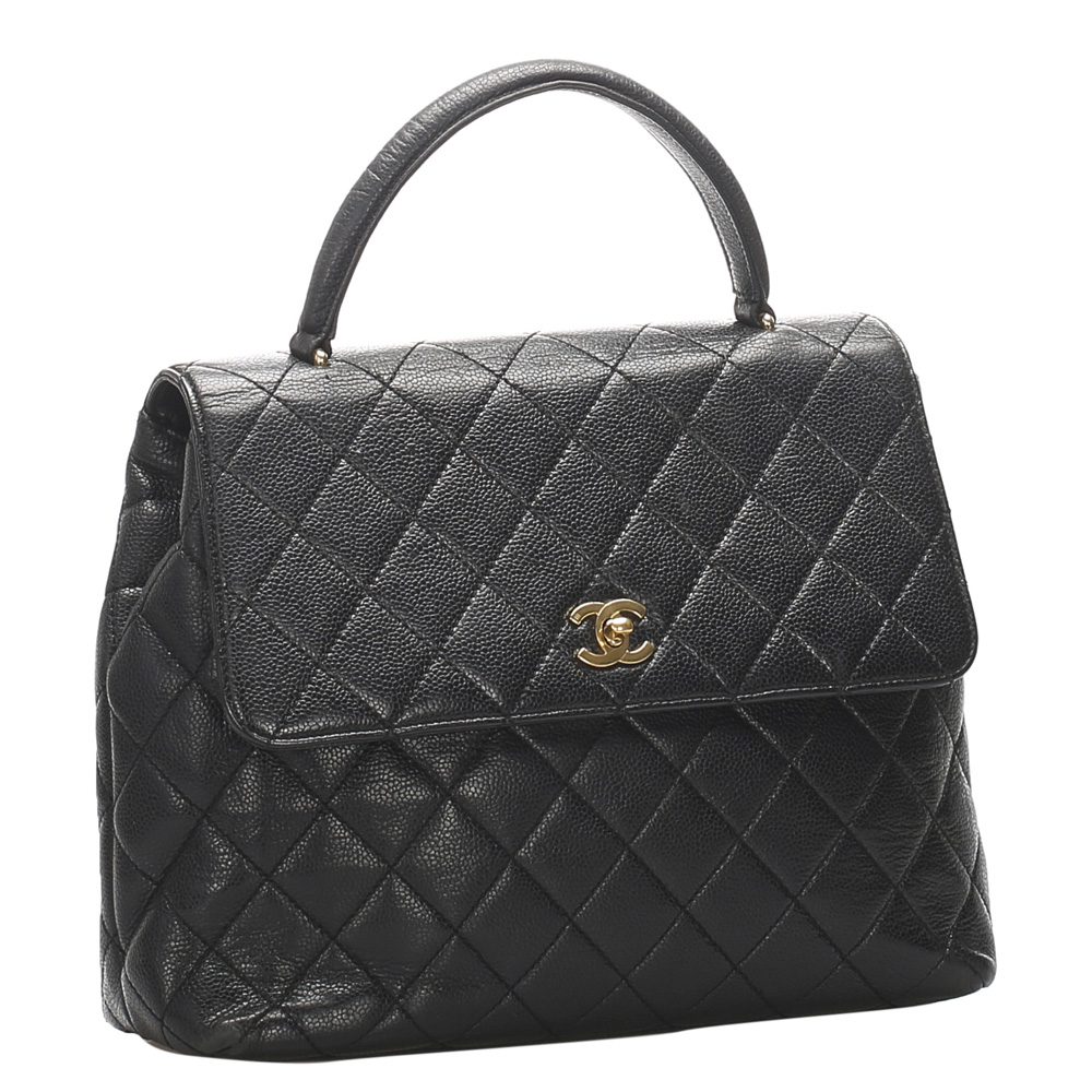 

Chanel Black Lambskin Leather Top Handle Bag