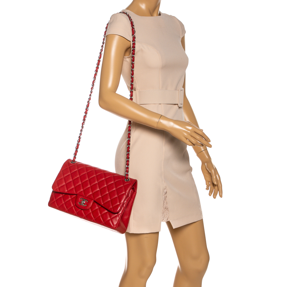 

Chanel Red Quilted Caviar Leather Jumbo Classic Double Flap Bag