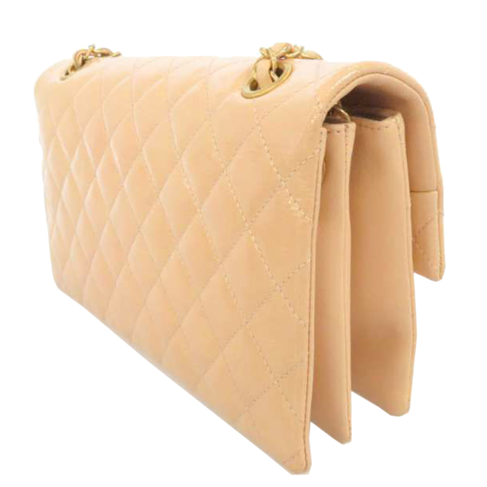 

Chanel Beige/Brown Classic Patent Leather Single Flap Bag