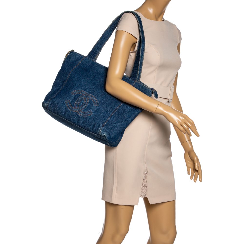 

Chanel Blue Denim Vintage CC Zip Tote