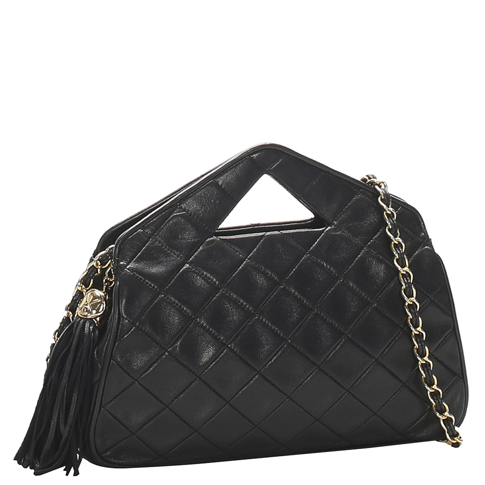 

Chanel Black Quilted Lambskin Leather Satchel Bag