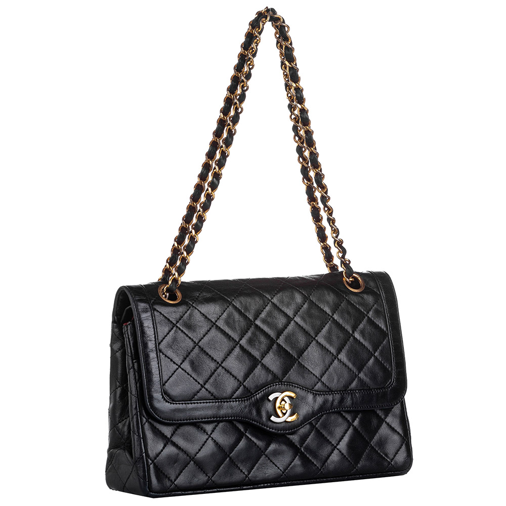 

Chanel Black Lambskin Leather Paris Double Flap Bag