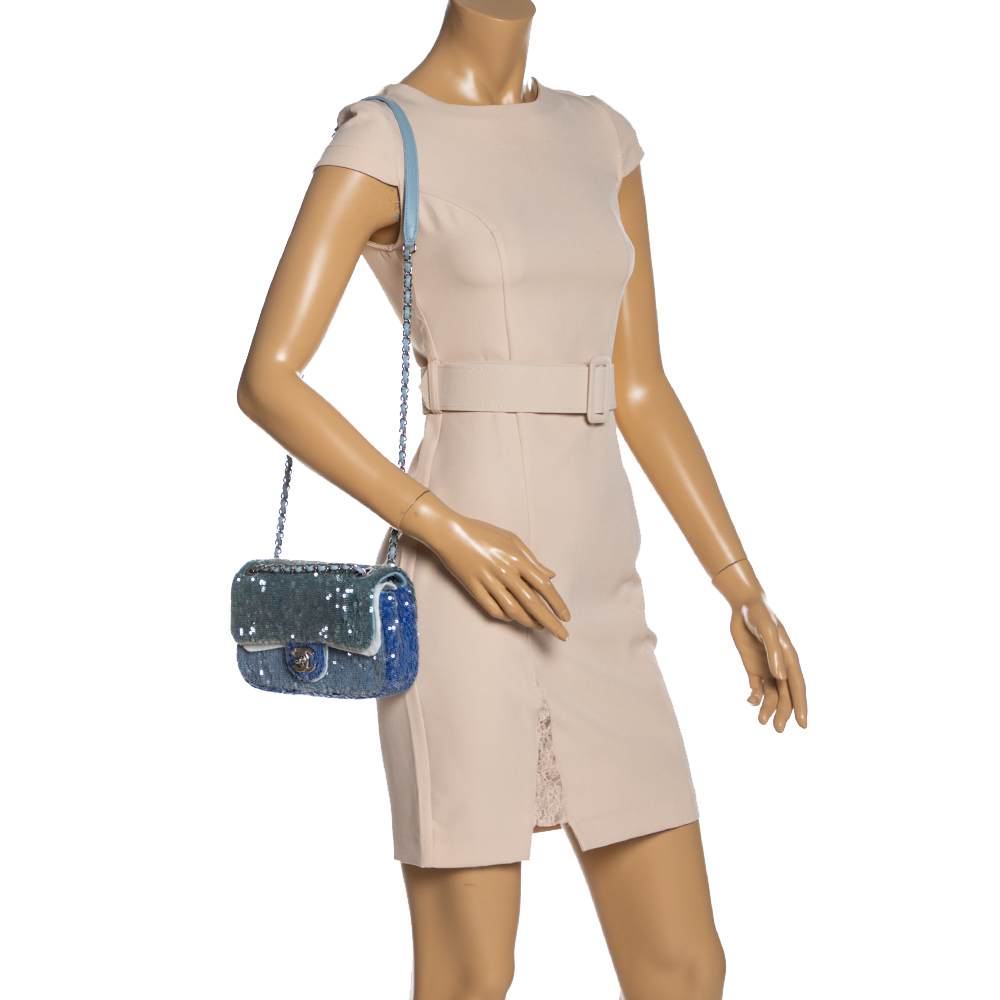 

Chanel Two Tone Blue Sequins CC Flap Bag