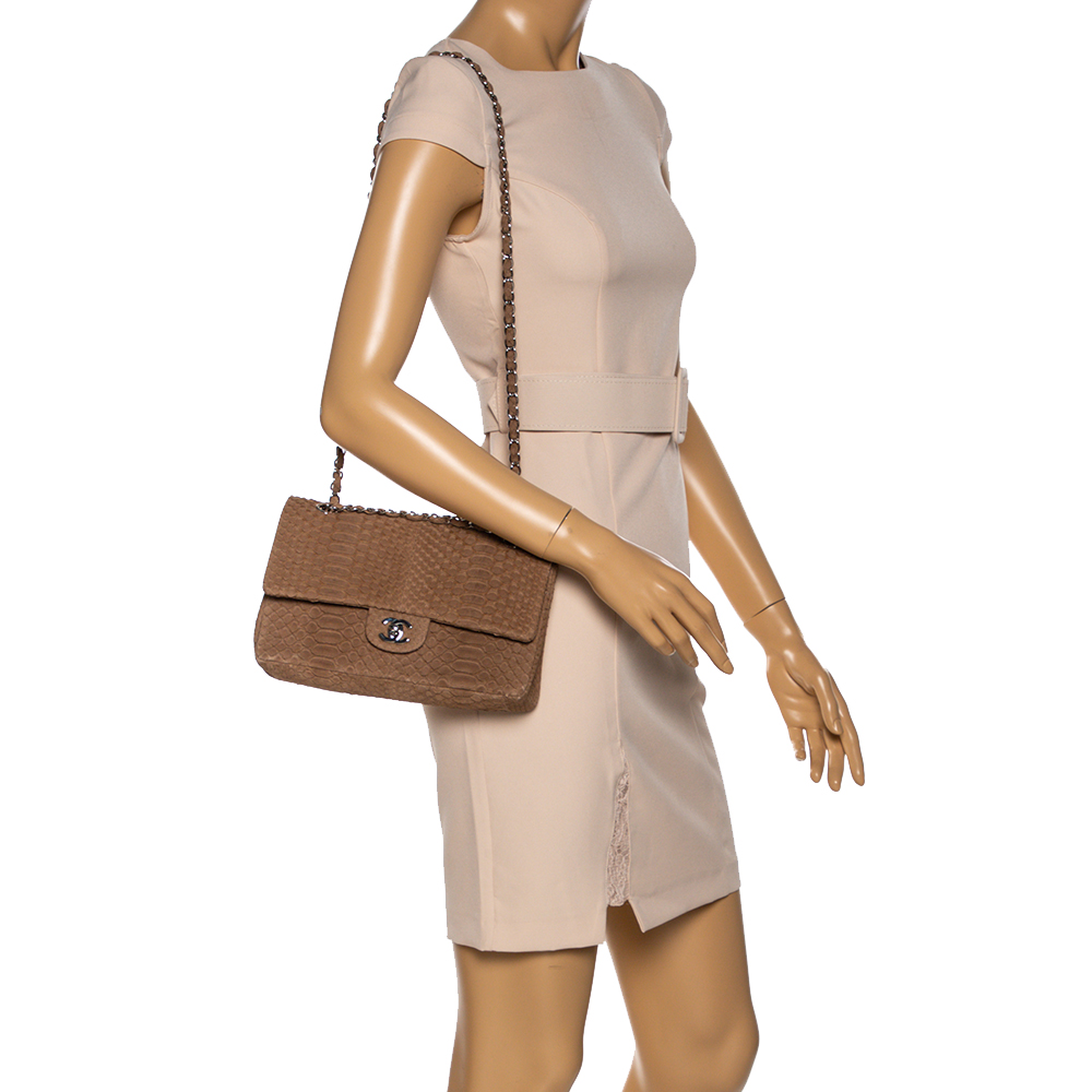 

Chanel Brown Python Medium Classic Double Flap Bag