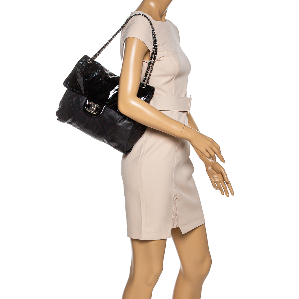 

Chanel Black Quilted Soft Patent and Leather CC Flap Chain Bag