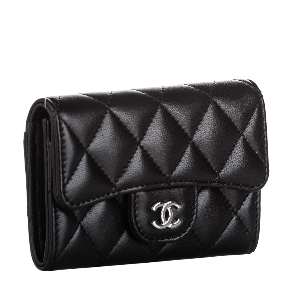 

Chanel Black Lambskin Leather CC Timeless Small Wallet