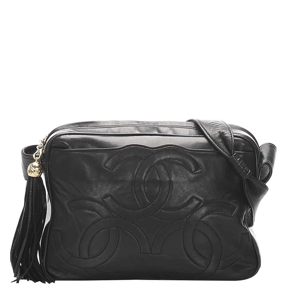 Chanel Black Lambskin Leather Triple Coco Vintage Crossbody Bag Chanel ...