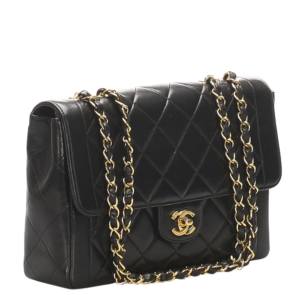 

Chanel Black Lambskin Leather  Single Flap Shoulder Bag