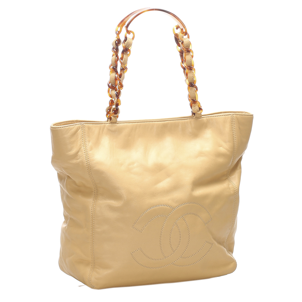 

Chanel Beige CC Lambskin Leather Tote Bag