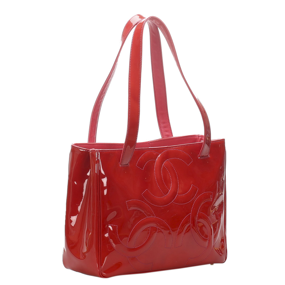 

Chanel Red Patent Leather Triple Coco Tote Bag