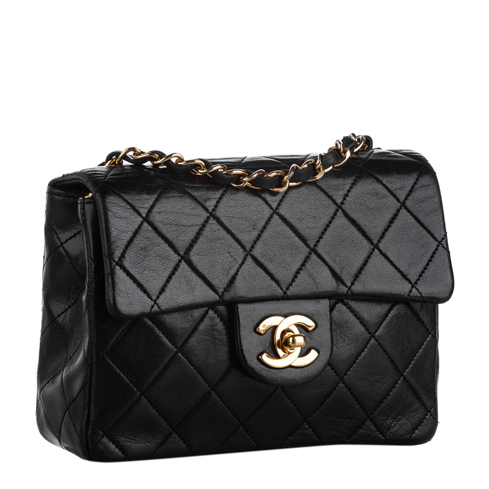

Chanel Black Mini Classic Square Lambskin Leather Single Vintage Flap Bag