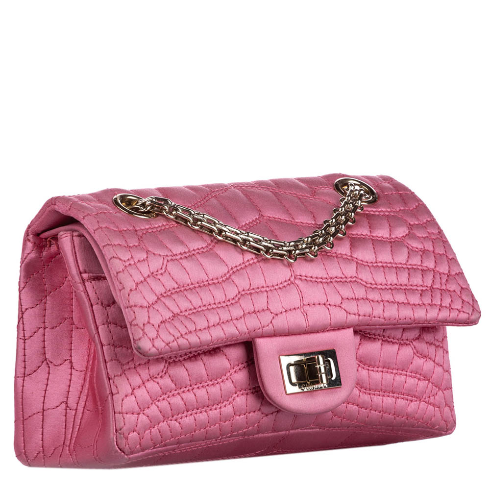 

Chanel Pink Croc Stitch Satin Reissue Double Flap Bag