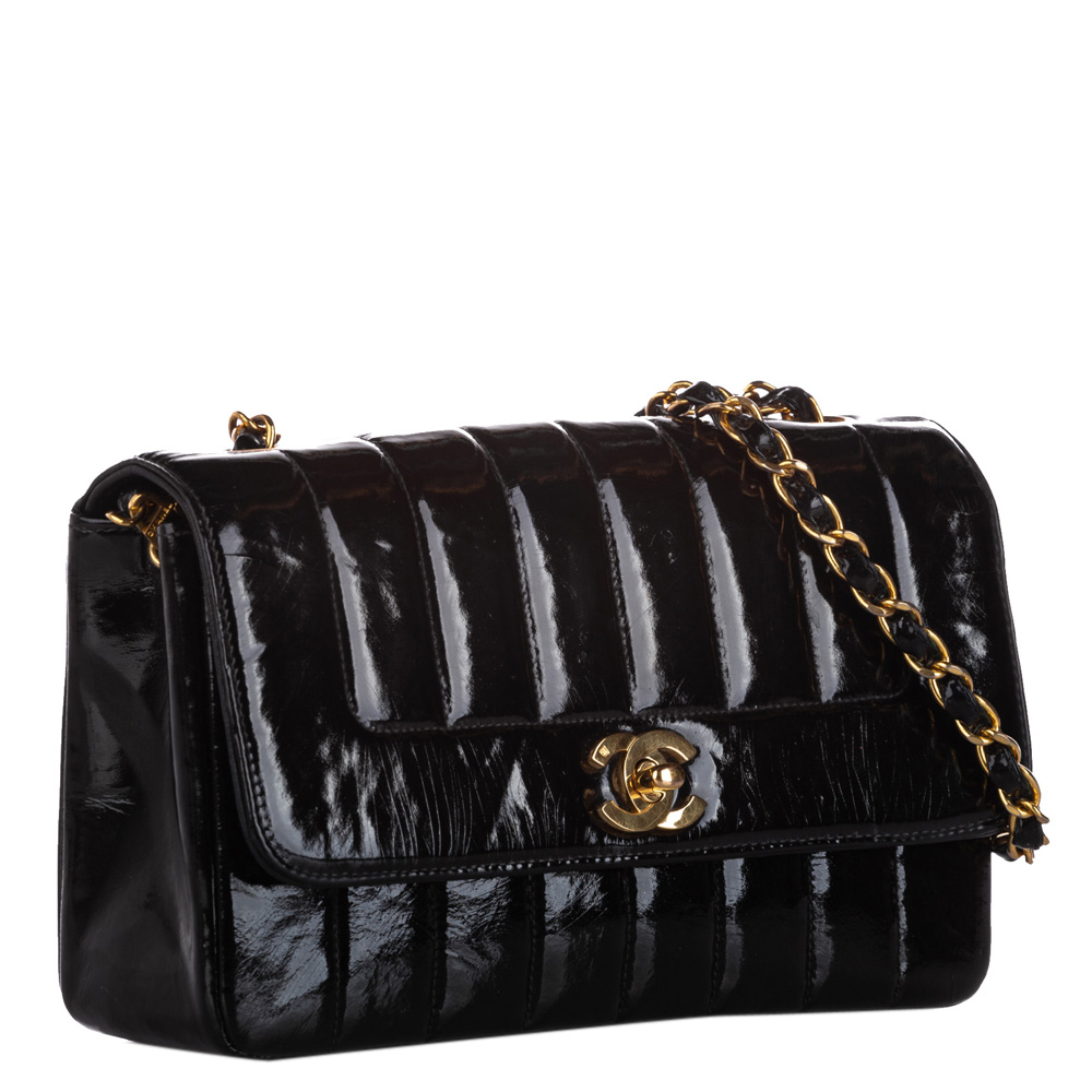 

Chanel Black Patent Leather Mademoiselle Ligne Small Flap Bag