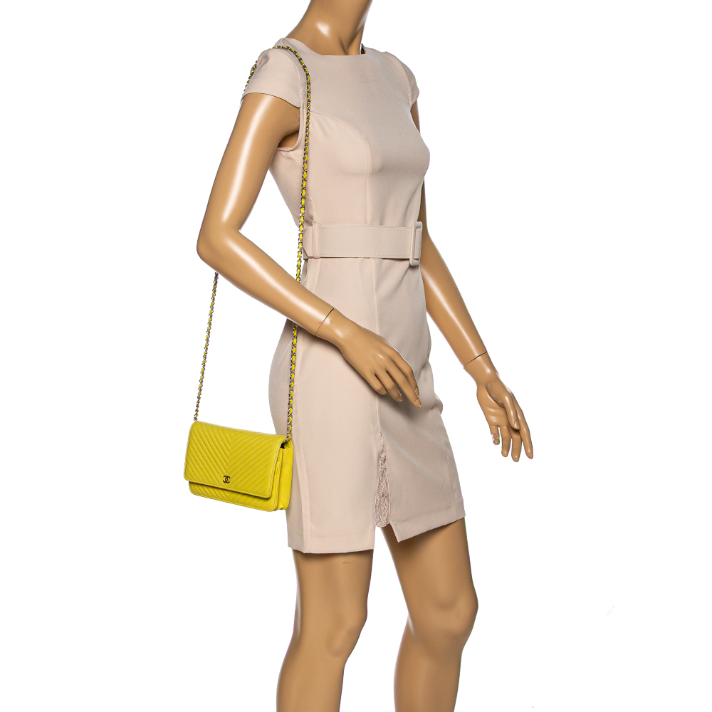 

Chanel Yellow Chevron Leather Wallet on Chain